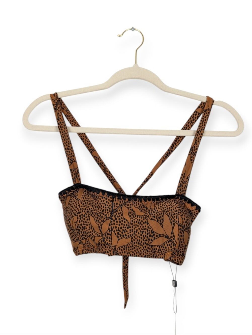 Laundry Bikini Top S Brown Animal Print Strappy Bandeau Halter Swim Resort NWT